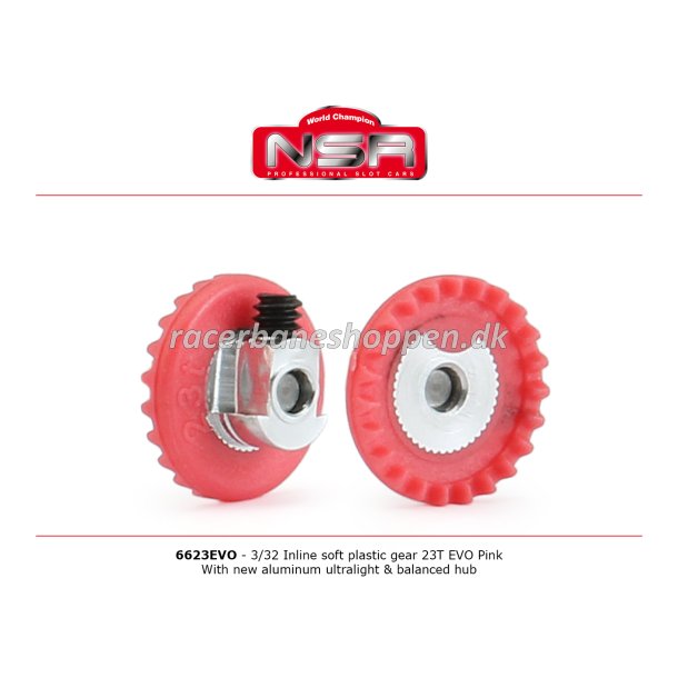 3/32 INLINE soft plastic Gear 23t EVO Pink with NEW aluminum ultralight &amp; balanced  hub .050" screw 