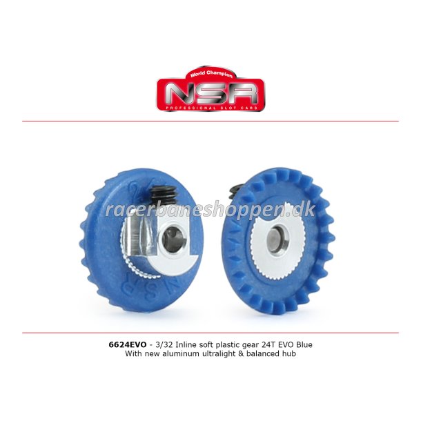 3/32 INLINE soft plastic Gear 24t EVO Blue with NEW aluminum ultralight &amp; balanced  hub .050" screw 