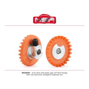 3/32 INLINE soft plastic Gear 25t EVO Orange with NEW aluminum ultralight & balanced  hub .050