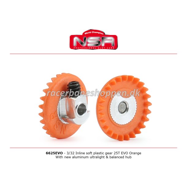 3/32 INLINE soft plastic Gear 25t EVO Orange with NEW aluminum ultralight &amp; balanced  hub .050" scre