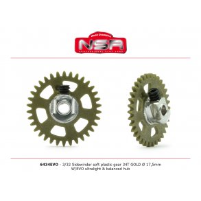 3/32 SIDEW SOFT PLASTIC GEAR 34T GOLD D.17.5MM - W/EVO ULTRALIGHT&BALANCED HUB