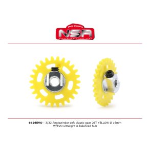 3/32 ANGLEW SOFT PLASTIC GEAR 26T YELLOW D.16MM W/EVO ULTRALIGHT&BALANCED HUB
