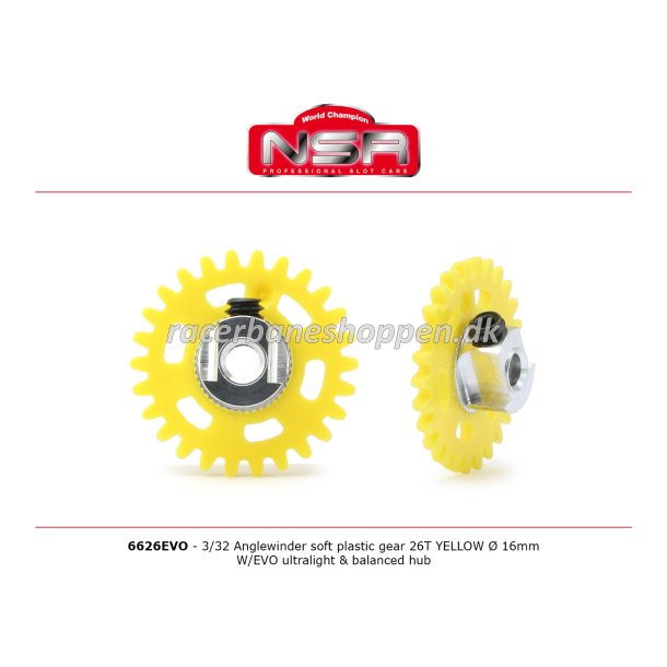 3/32 ANGLEW SOFT PLASTIC GEAR 26T YELLOW D.16MM W/EVO ULTRALIGHT&BALANCED HUB