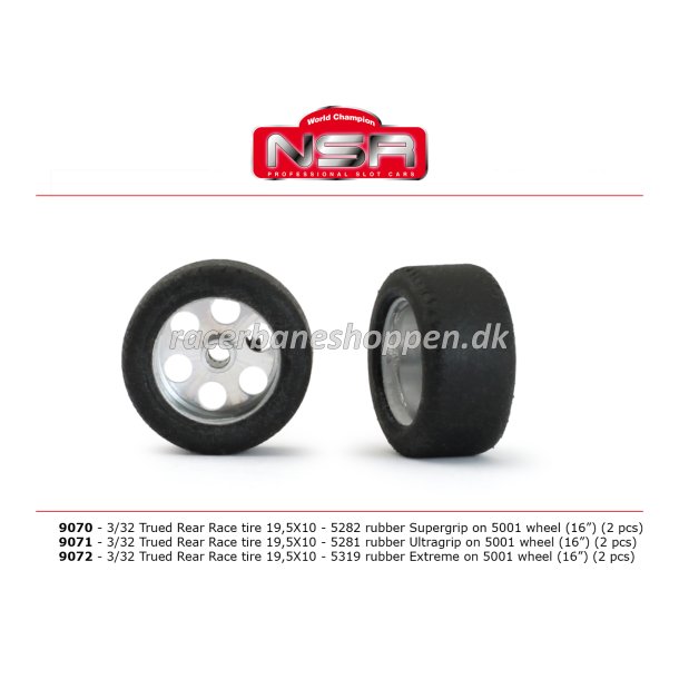 3/32 TRUED REAR RACE TIRE 19,5x10 - 5281 ULTRAGRIP ON 5001 WHEEL (16") (2PCS)