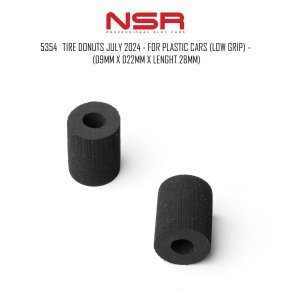 TIRE DONUTS JULY 2024 - FOR PLASTIC CARS (LOW GRIP) - (D9MM X D22MM X LENGHT 28MM)
