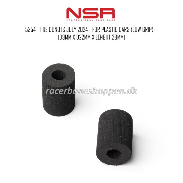 TIRE DONUTS JULY 2024 - FOR PLASTIC CARS (LOW GRIP) - (D9MM X D22MM X LENGHT 28MM)