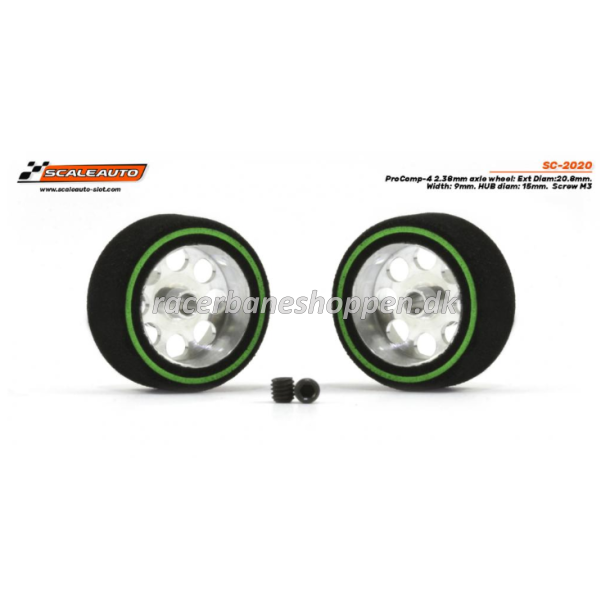 roComp-4 2.38mm axle wheel: Ext Diam:20.8mm. Width: 9mm. HUB diam: 15mm. Screw M3